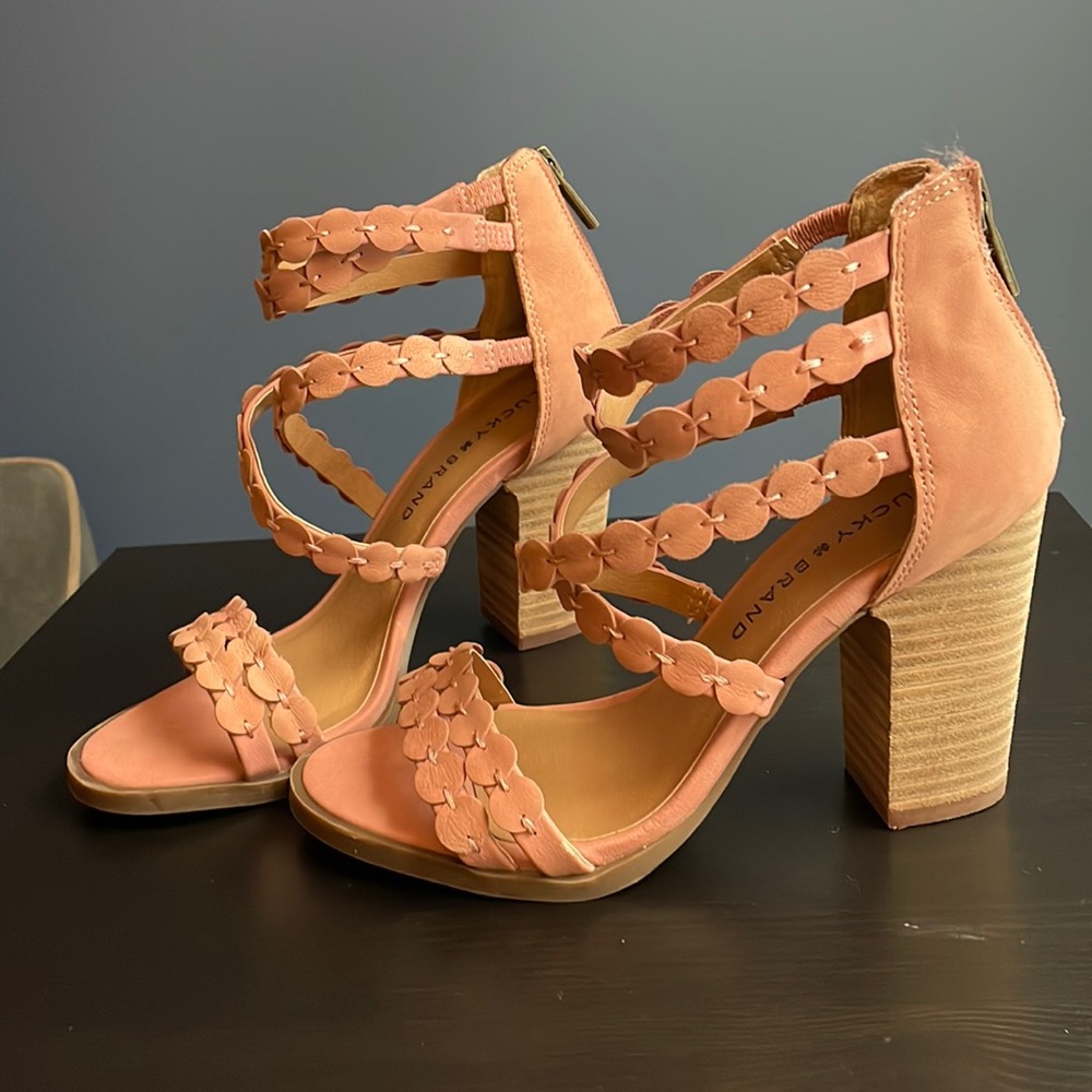 Never worn Lucky strappy heels sz 6.5